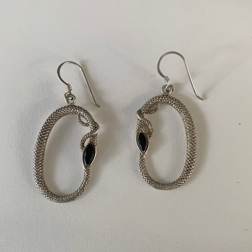 Onyx snake earrings
